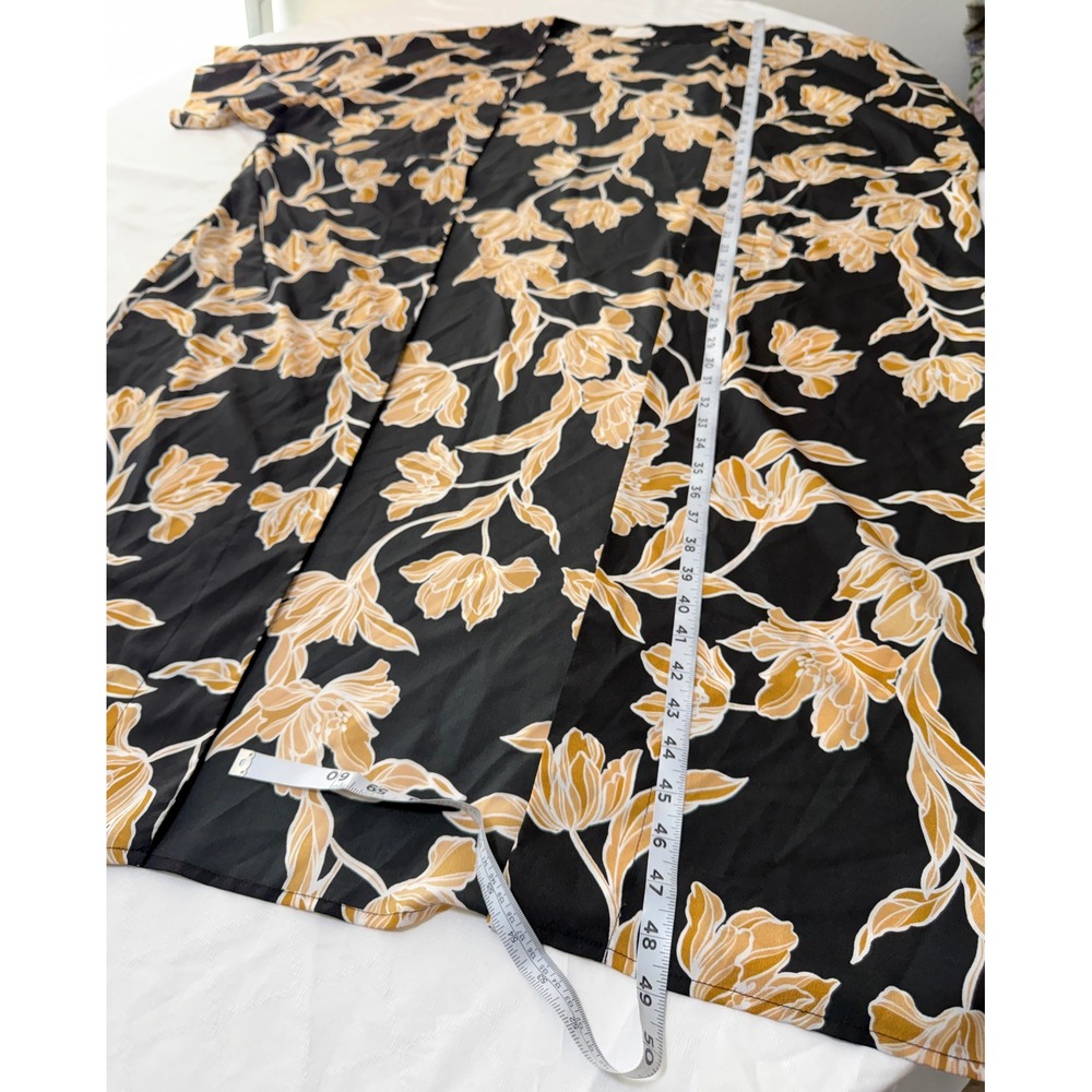Maison Du Soir Kimono Maxi Robe Black Gold Floral Leaf Loungewear Resort L/XL - Picture 7 of 8
